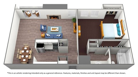 Floor plan for 1 bed, 1 bath, 680 sqft